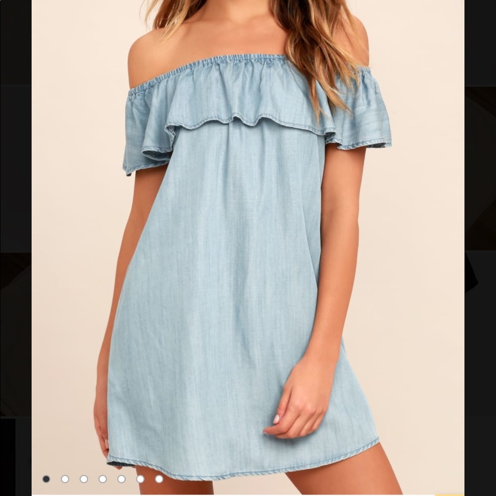 Lulus off the shoulder jean chambray dress